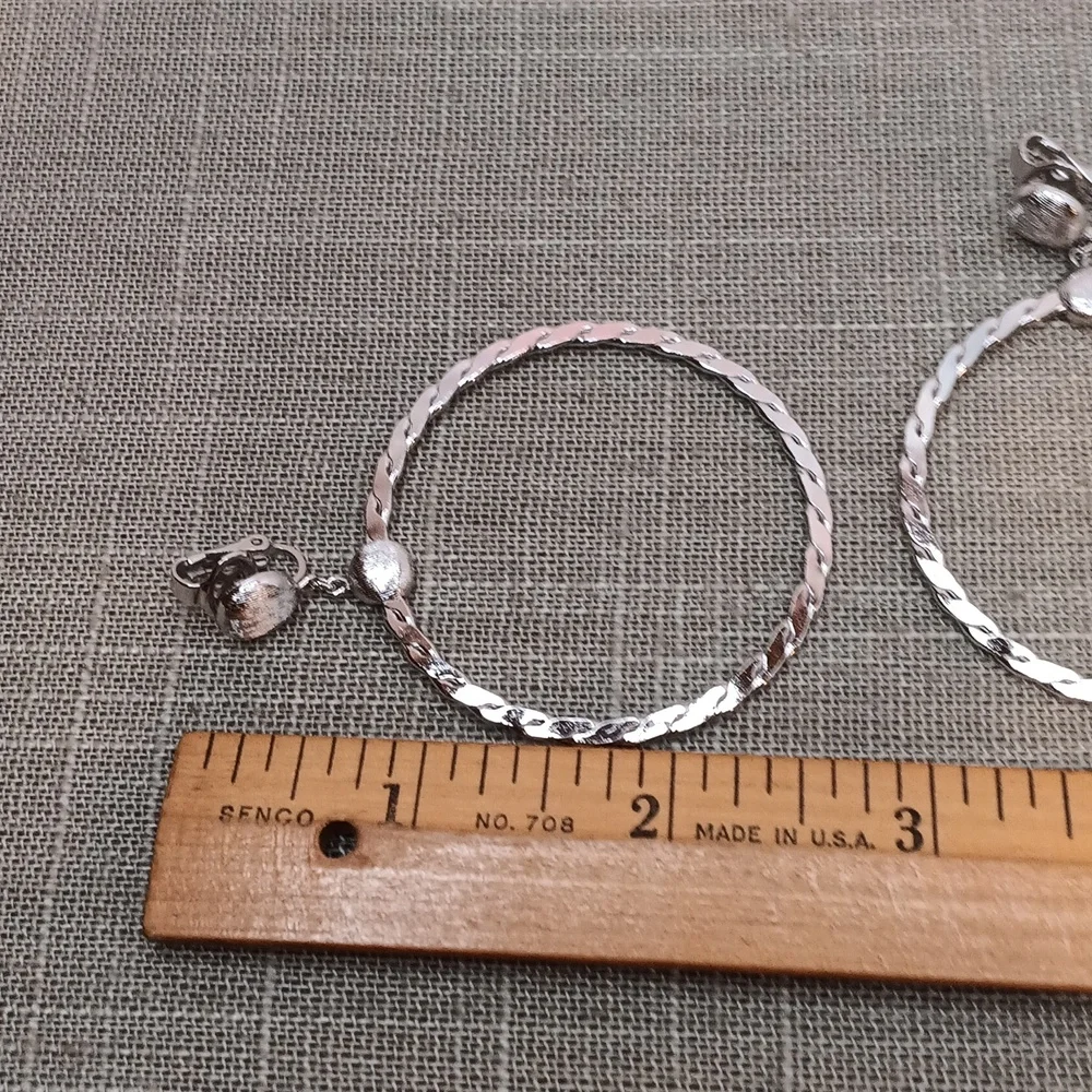 Trifari Silver Tone Flattened Twist Hoop Dangle Clip Earrings Vintage - Picture 5 of 5